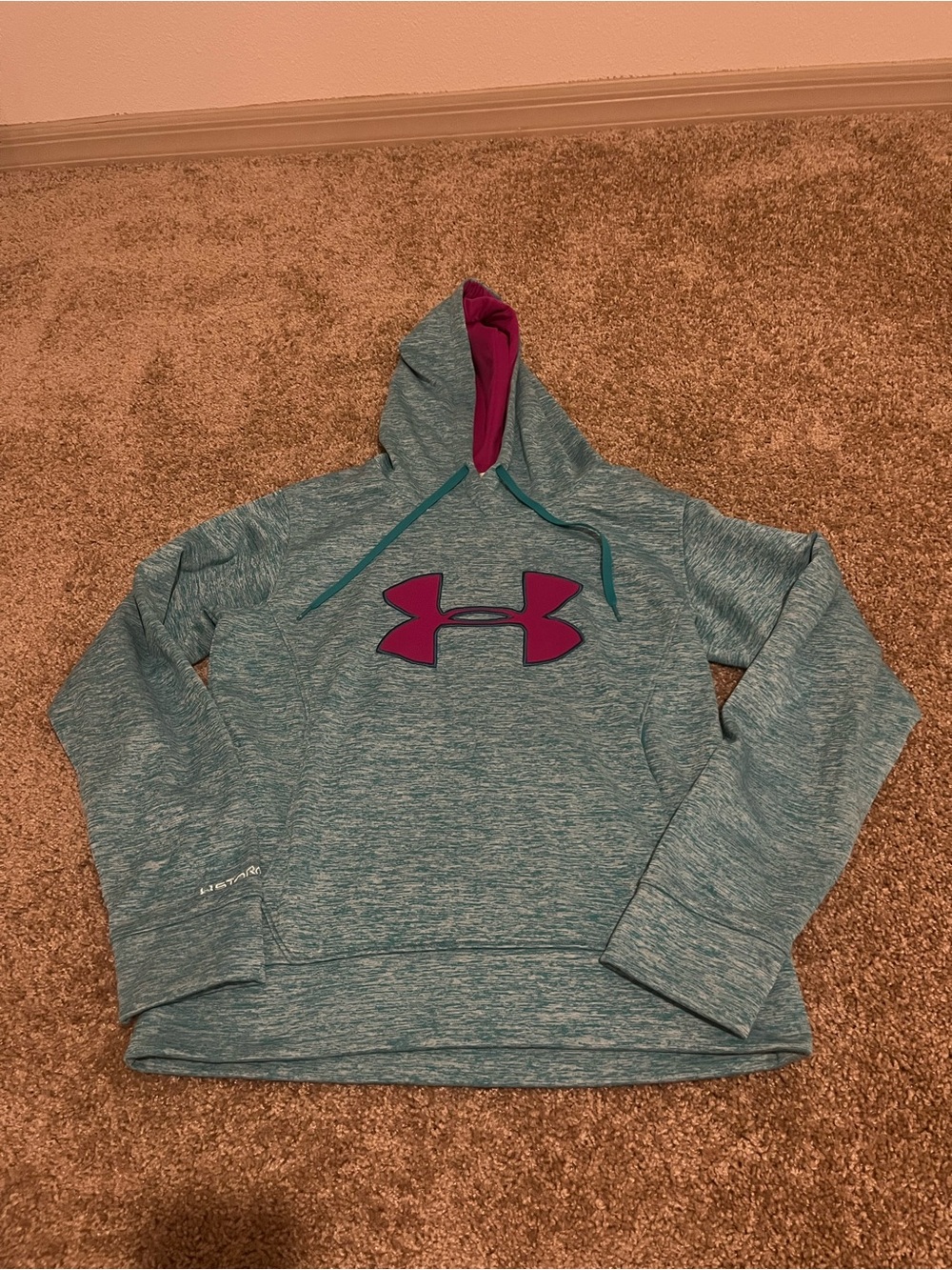 Under Armour Teal Pullover Hoodie with Magenta Lining